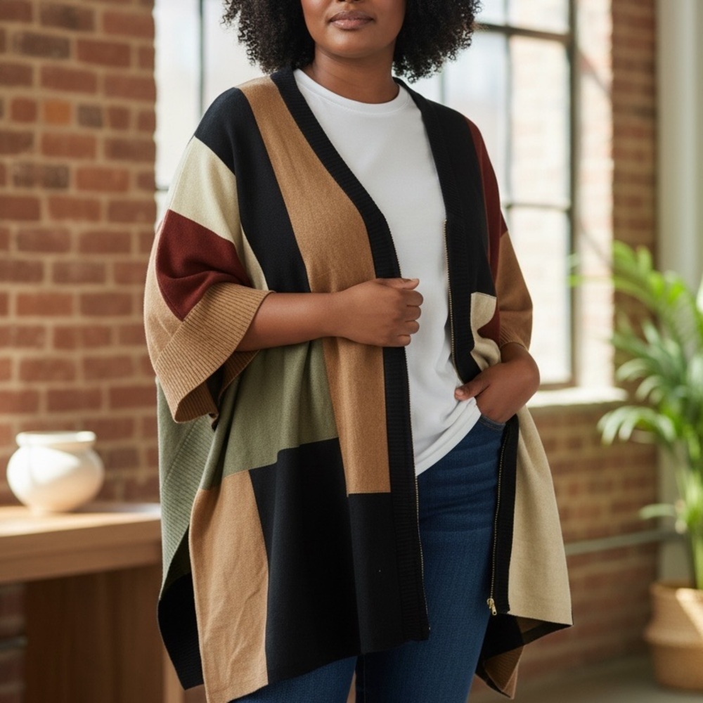 Notations Multicolor Open Front Poncho